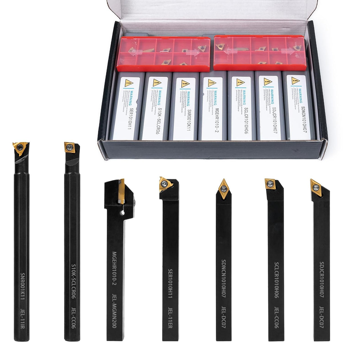 21Pcs Indexable Lathe Turning Tool Kit,3/8" 10mm Shank and Carbide Inserts