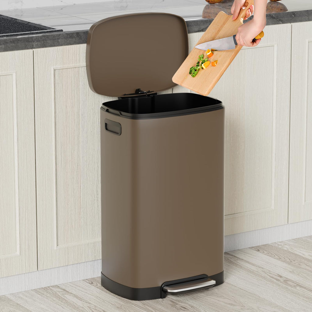 Kitchen Trash Can with Lid, 13 Gal Stainless Steel Pedal Garbage Can