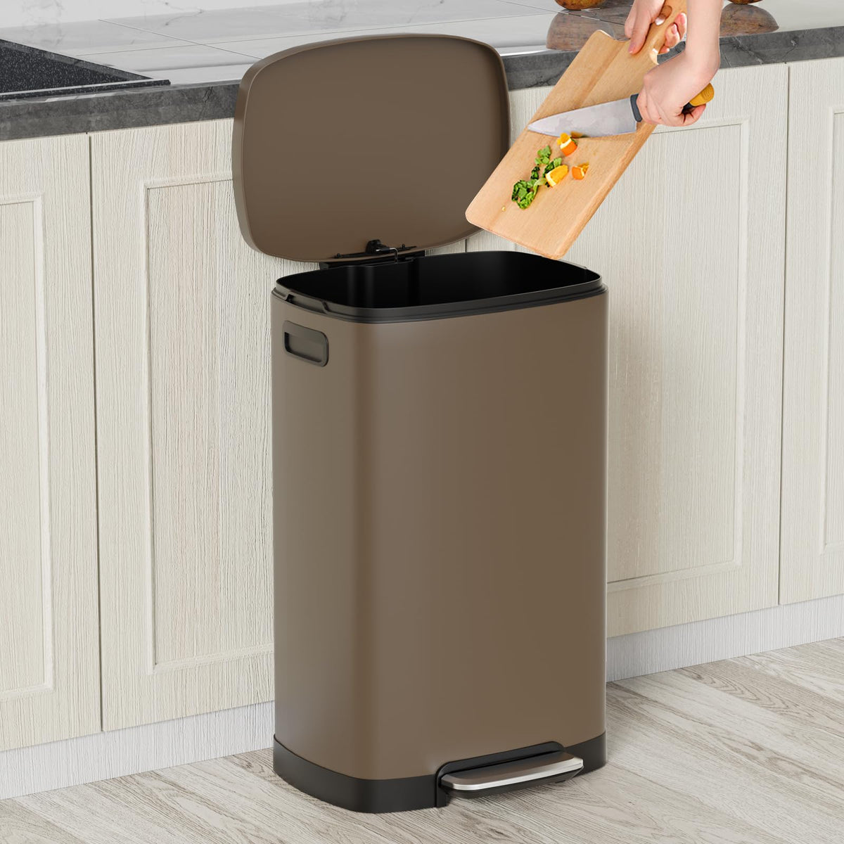 Kitchen Trash Can with Lid, 13 Gal Stainless Steel Pedal Garbage Can