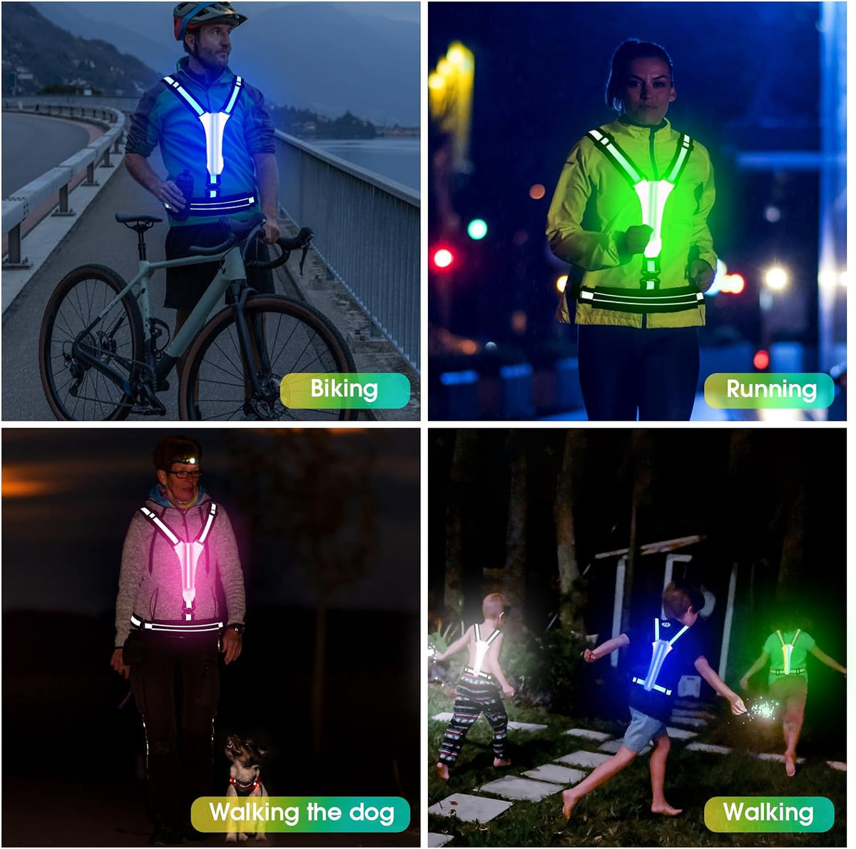 LED Reflective Running Vest with Phone Pouch, Light Gear for Night Cycling | Reflective Running Vest; Running Lights