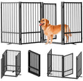 4-Panel Freestanding Heavy-Duty Steel Folding Pet & Dog Barrier Gate with Walk-Through Swing Door for Wide Indoor Openings, Hallways & Stairs