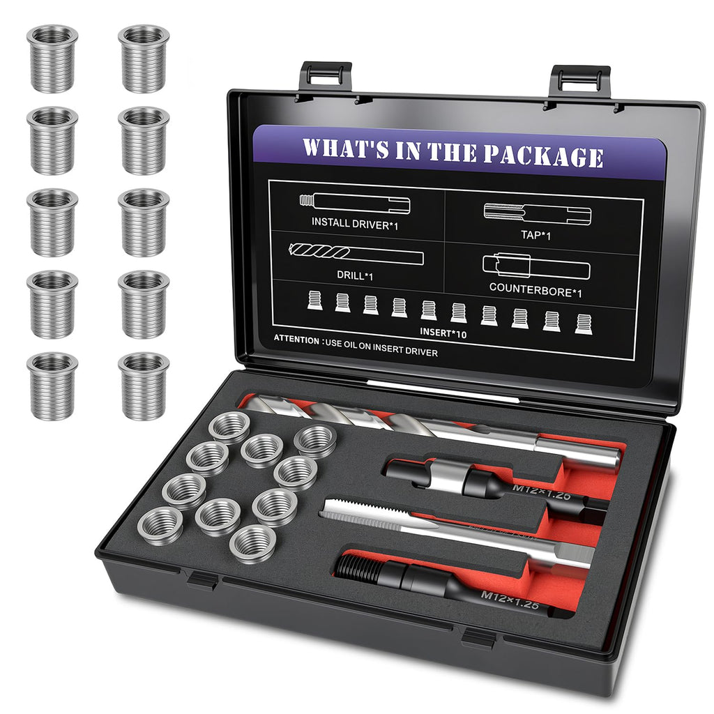 SENNMONN M12x1.25 Metric Thread Repair Kit, 10PCS Solid Bushing Inserts