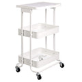 2-Tier Rolling Metal Utility Cart with Shelf, Portable Multi-Functional Storage, White