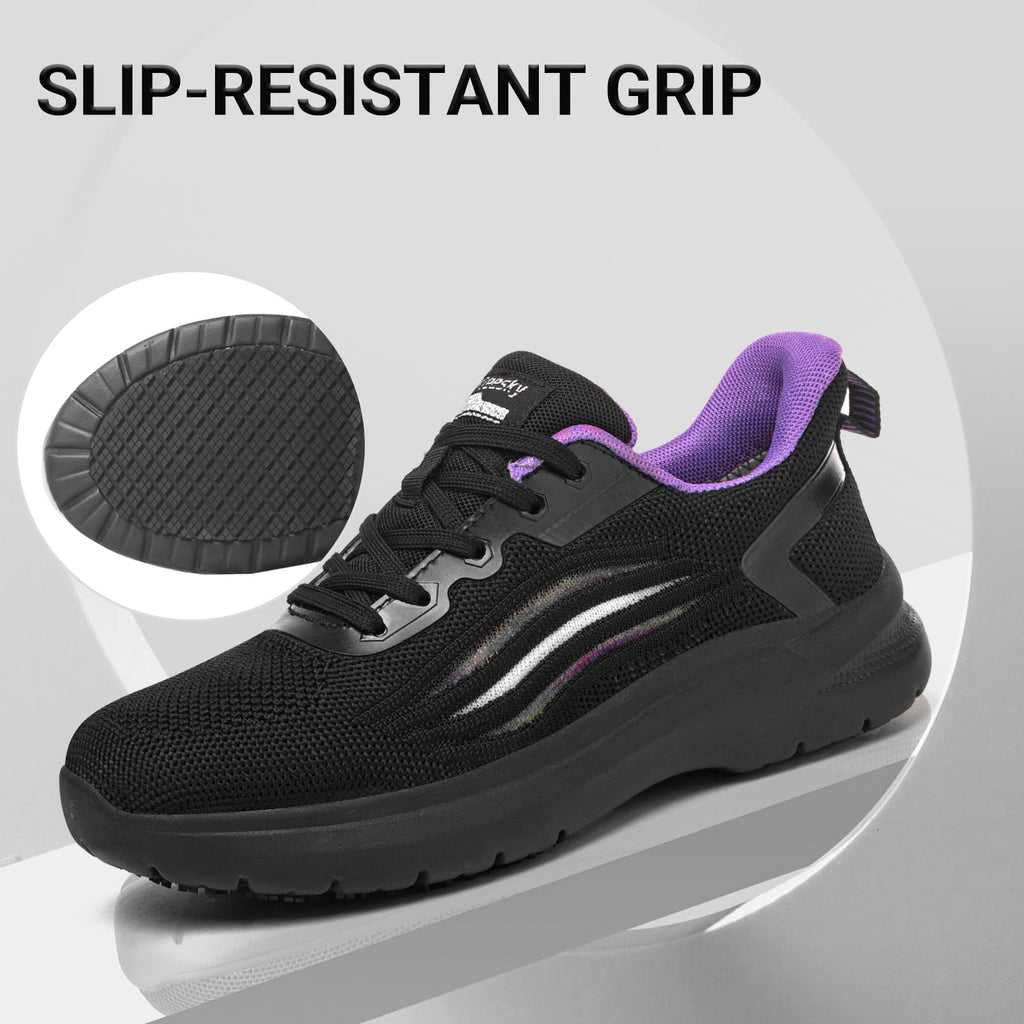 Non Slip Work Shoes for Women Black Purple
