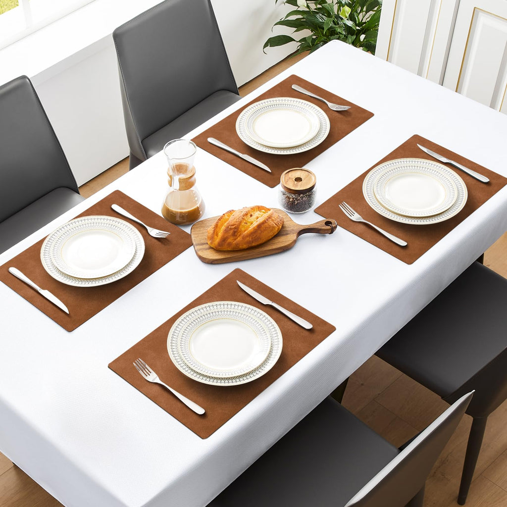 Vinyl Faux Leather Placemats, Set of 4, Reddish Brown