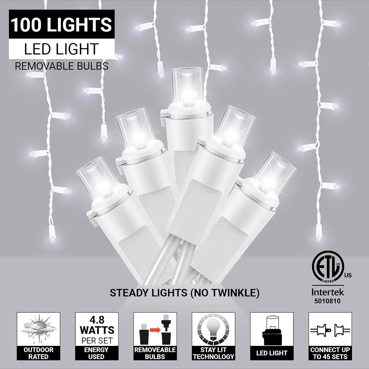 100 LED Icicle Lights String Light Warm white Christmas Decoration Plug in Waterproof Professional Grade Outdoor