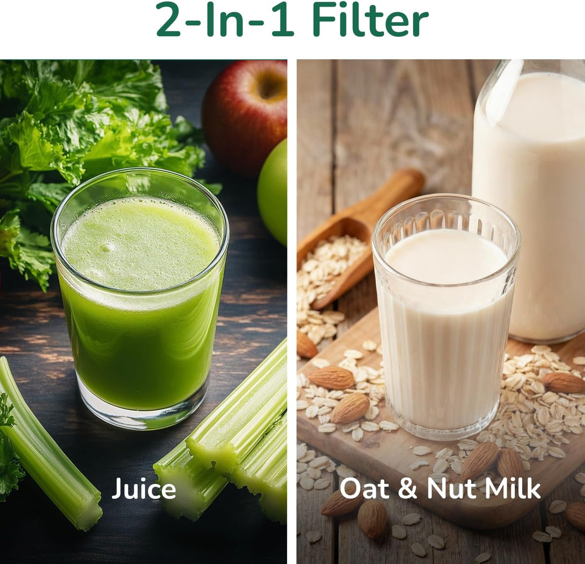 2-in-1 Cold Press Juicer C03, Makes Juice & Nut Milk | 4.5" Wide Feed Chute Masticating Juicer Machine, 2-in-1