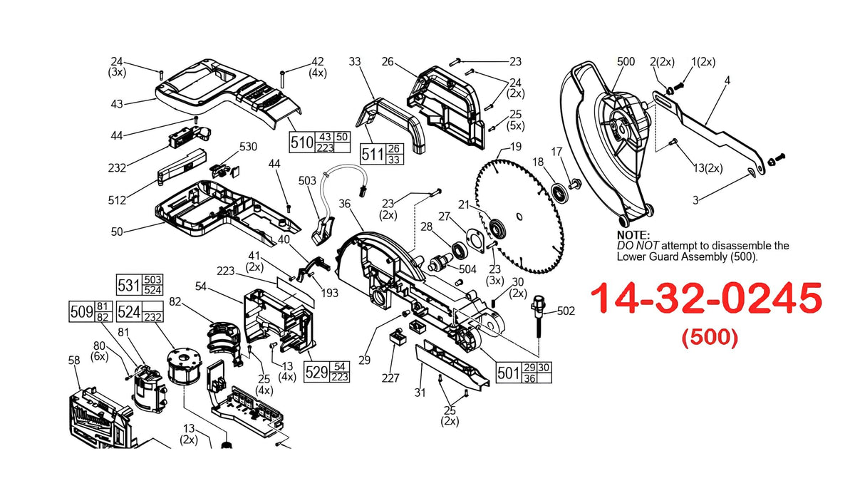 14-32-0245 Lower Guard Compatible with Milwaukee 2734-20 10" Miter Saw
