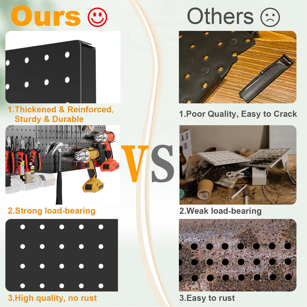 Peg Board Wall Organizer Kit. Heavy Duty, 82PCS Metal Pegboard, Black, 36 * 24