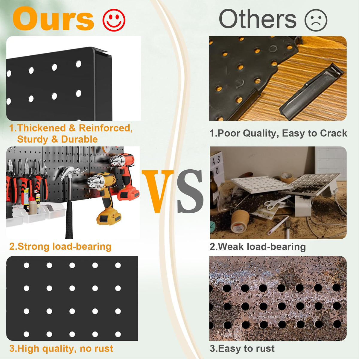 Peg Board Wall Organizer Kit. Heavy Duty, 82PCS Metal Pegboard, Black, 36 * 24