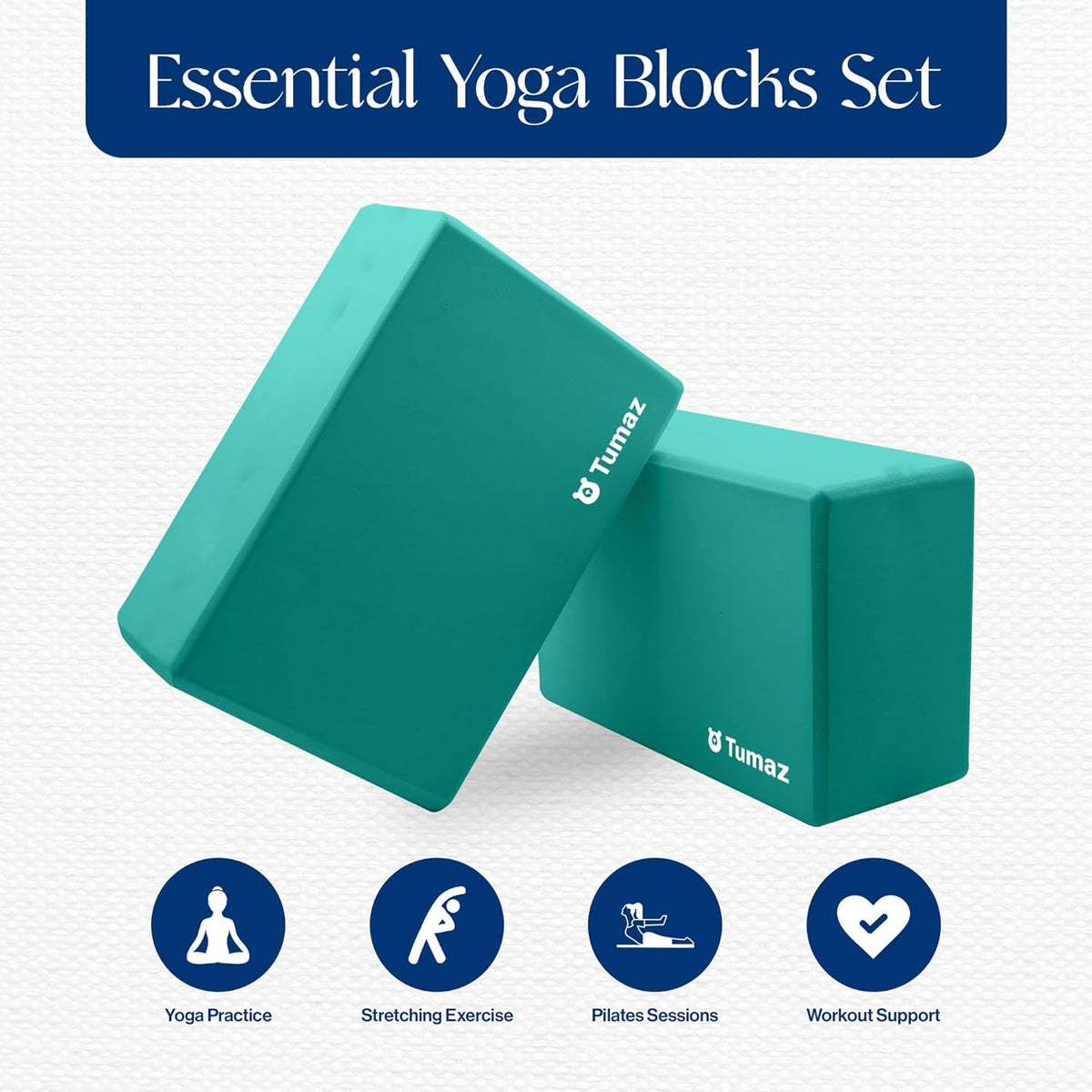 Non-Slip Yoga Blocks 2-Pack - High Density/Lightweight EVA Foam & Natural Cork for Stability, Premium Set with E-Book