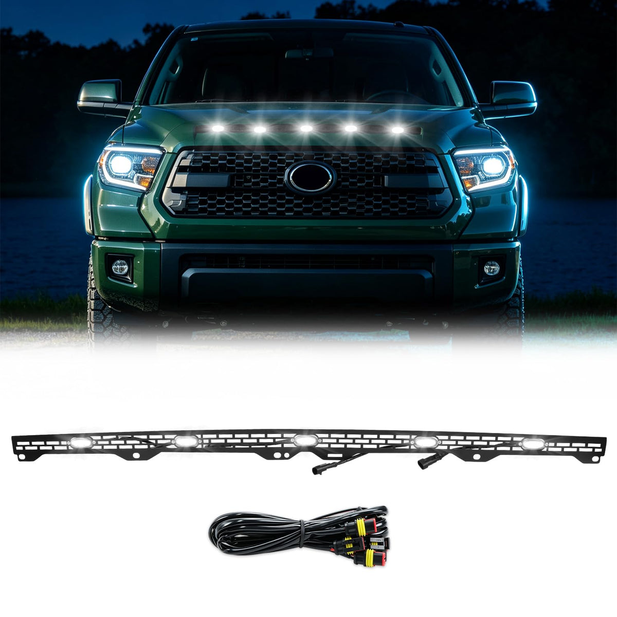 DYNVEX Hood Scoop LED Marker Lights for 2014-2021 Tundra, [TRD Style] Front Upper Hood Bulge Insert Running Clearance Lamp (Smoked Lens White LED), Direct Fit Replacement, Truck Exterior Accessories