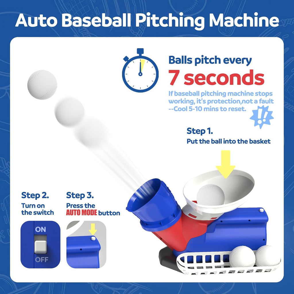 Baseball Pitching Machine Toy for Kids Ages 6+ Automatic Launcher