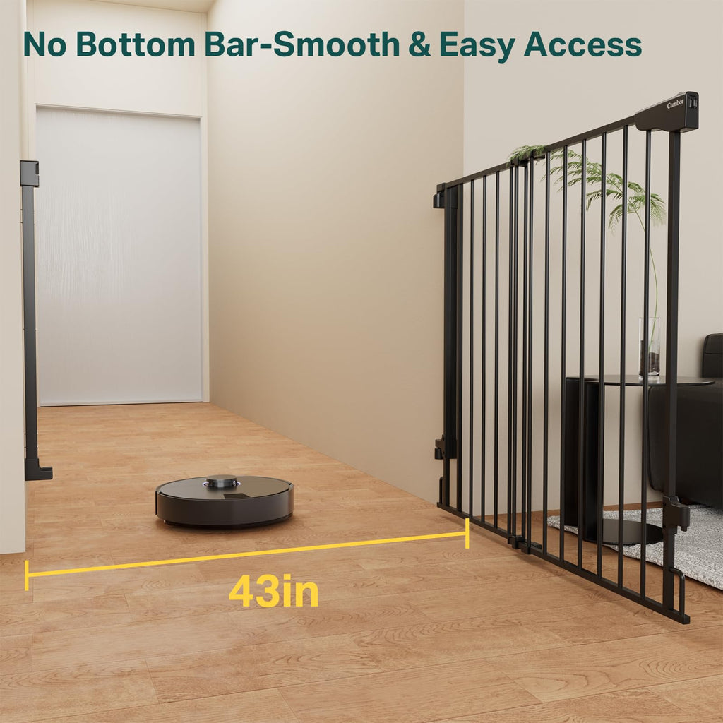 34" x 29.2-43" Extra-Tall Adjustable Hardware/Pressure-Mounted Pet & Child Safety Gate with Dual-Lock Walk-Through Swing Door for Stairs, Hallways & Wide Doorways — Black