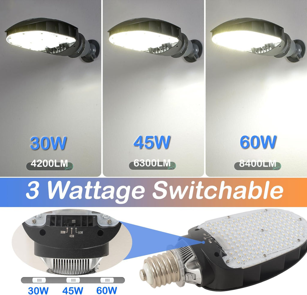 LED Shoebox Retrofit Lamp, 30W/45W/60W Selectable, Rotatable E39/E26 Base