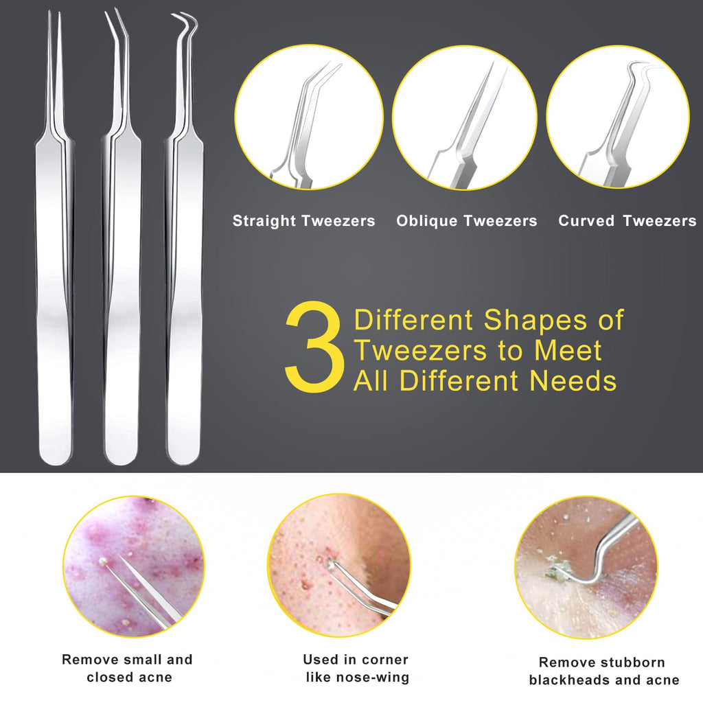 Pimple Popper Tool Kit - Boxoyx 10 Pcs Blackhead Remover Comedone Extractor Kit with Metal Case for Quick and Easy