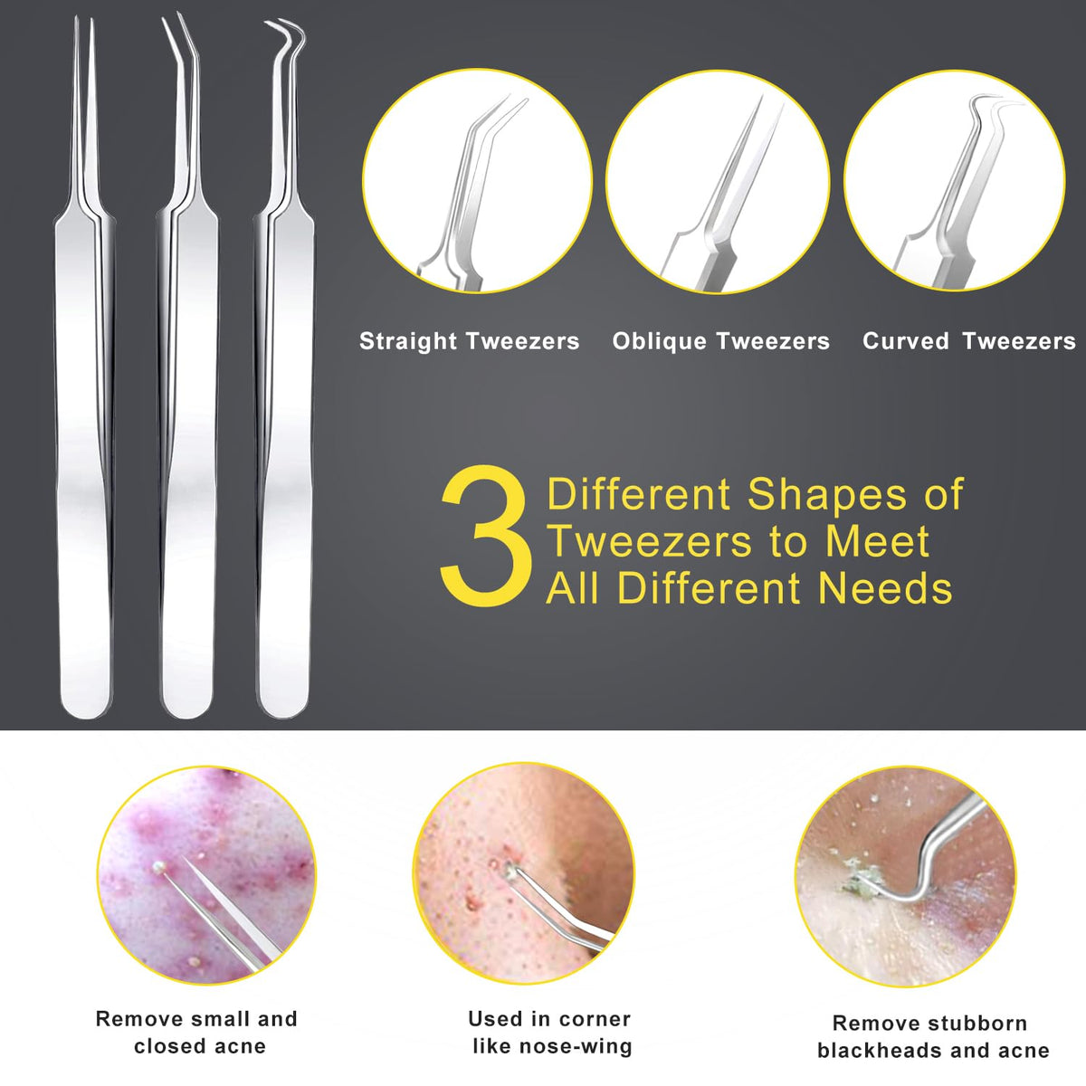 Pimple Popper Tool Kit - Boxoyx 10 Pcs Blackhead Remover Comedone Extractor Kit with Metal Case for Quick and Easy
