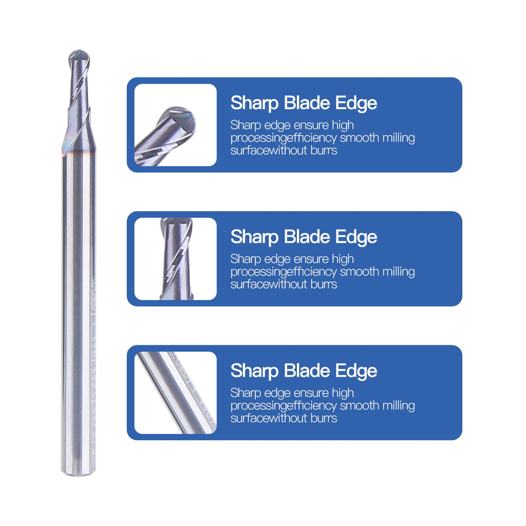 HUHAO 5/64 Inch Ball Nose Carbide End Mill,CNC Cutting Tools for Stainless Steel,Hardened Steels,High Temp Alloys,Medium Alloy Steels, 2 Flute,1/8" Shank
