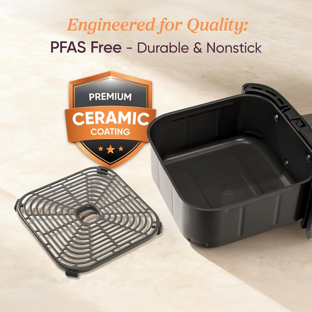 TurboBlaze Air Fryer, 9-in-1, 6 Qt, PFAS-Free Ceramic Coating | 90°–450°F, 5 Level Fan Speeds, 9 in 1 Air Fry, Roast