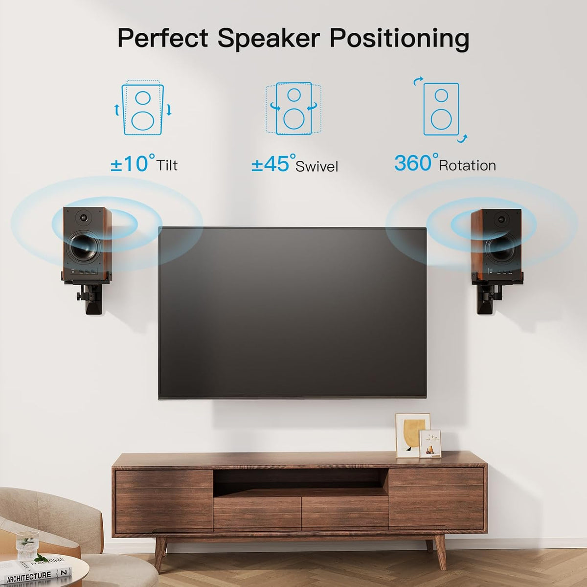 Speaker Wall Mounts, Dual Side Clamping Bookshelf Mounting Bracket, Speaker Mounts for Surround Sound, Bookshelf