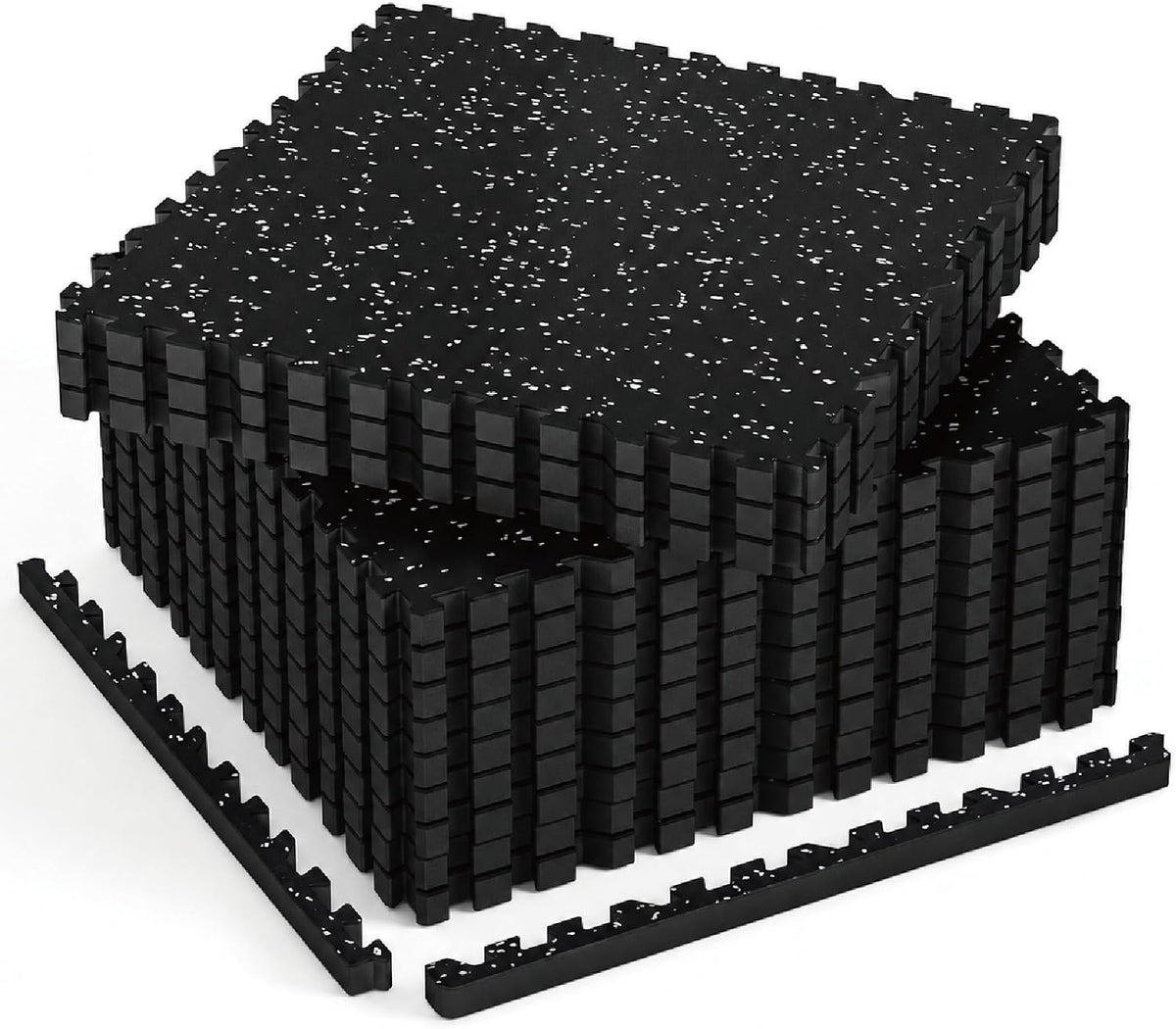 1'' Ultra-Thick 48 Sq Ft Rubber Top Gym Flooring for Home Gym, 12 Tiles High Density EVA Foam Exercise Mats