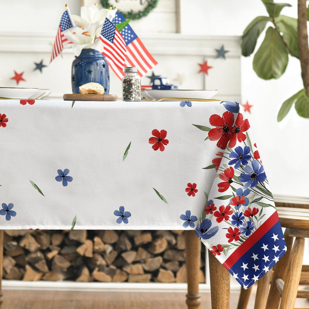 4th of July Tablecloth 60 x 84 Inch Rectangular Patriotic Poppy