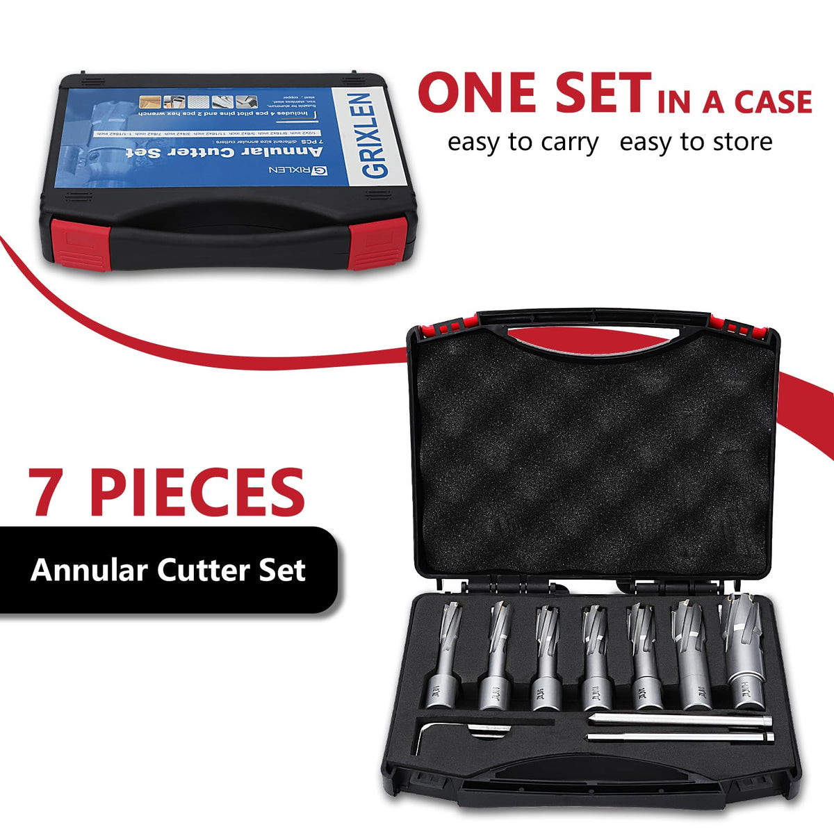 7 Pack 1/2" to 1-1/16" Annular Cutters Set with Weldon Shank