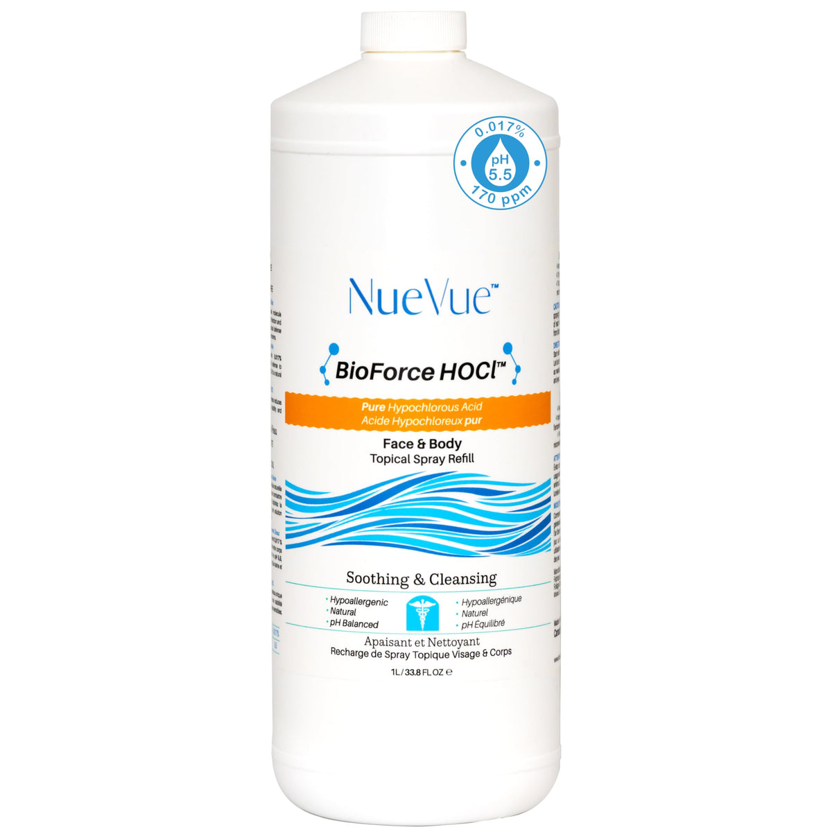 BioForce HOCl Pure Hypochlorous Acid Spray Refill for Face & Body (33 Oz) - Acne-Prone Skin & Eczema, Piercing