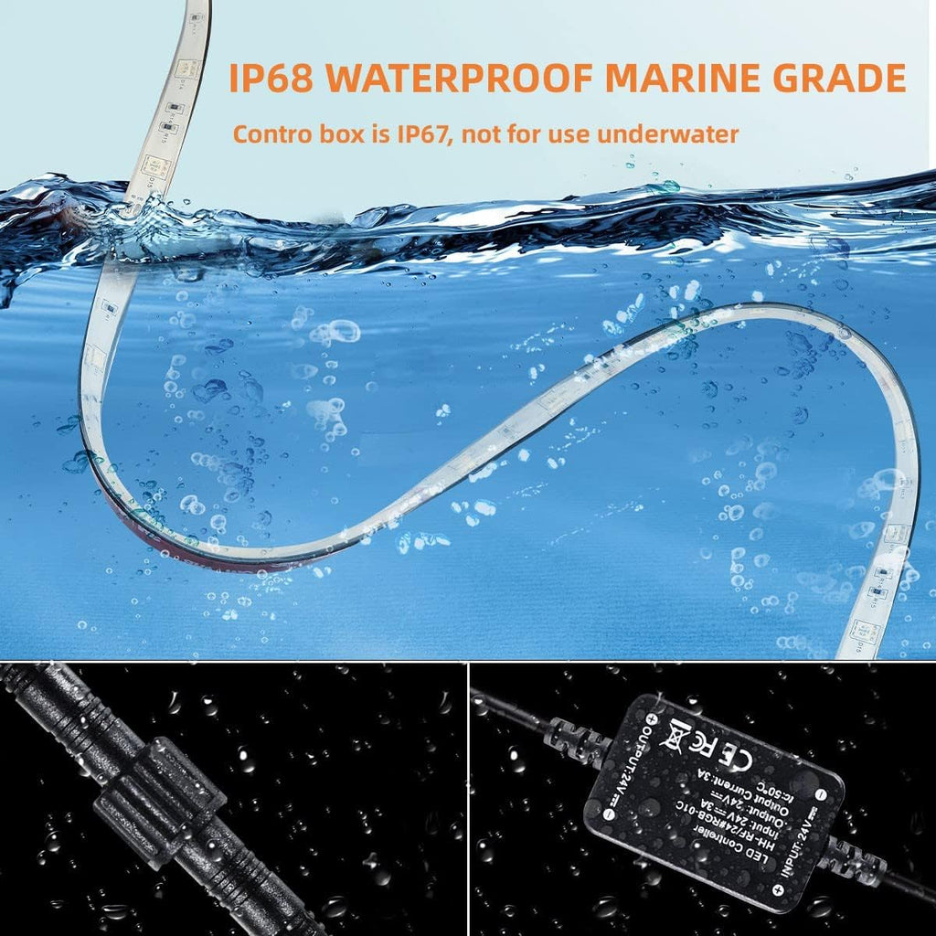 Marine Submersible Boat LED Strip Lights, 66FT IP68 Waterproof