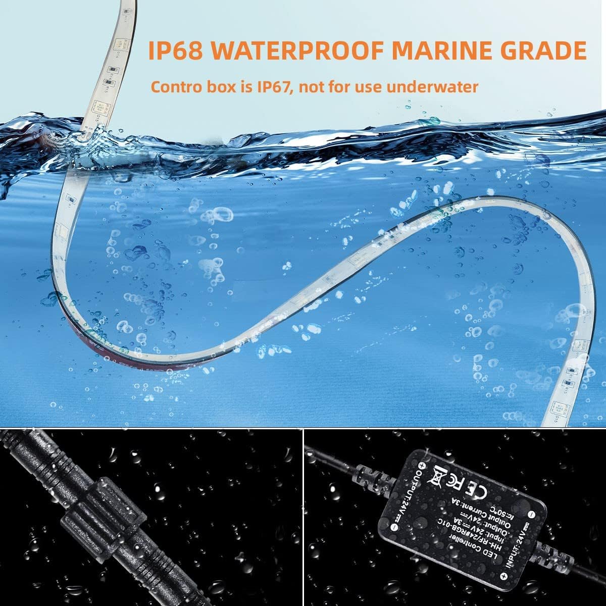 Marine Submersible Boat LED Strip Lights, 66FT IP68 Waterproof