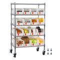 5-Tier Rolling Bin Storage Rack, 16 Organizer Bins, Bin Rack Storage Steel Wire Shelving System with Wheels, Mobile