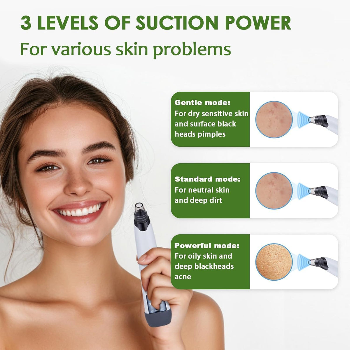 Blackhead Remover Pore Vacuum with 4 Probes, 3 Suction Levels, White