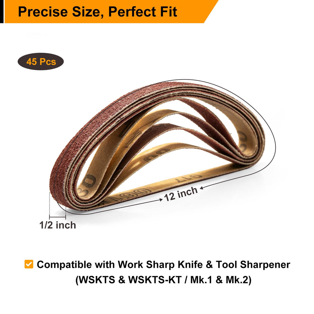 Symmu 45pcs 1/2" x 12" Replacement Sanding Belt Kit for Knife Sharpener