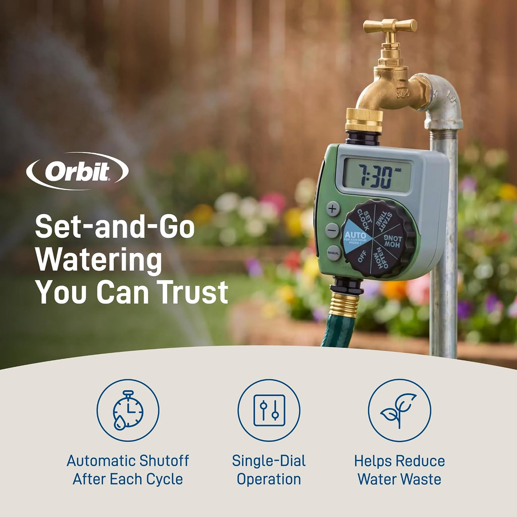One Outlet Single-Dial Hose Faucet Timer - Easy Programmable - For Garden Watering System - LCD Hose Timer with