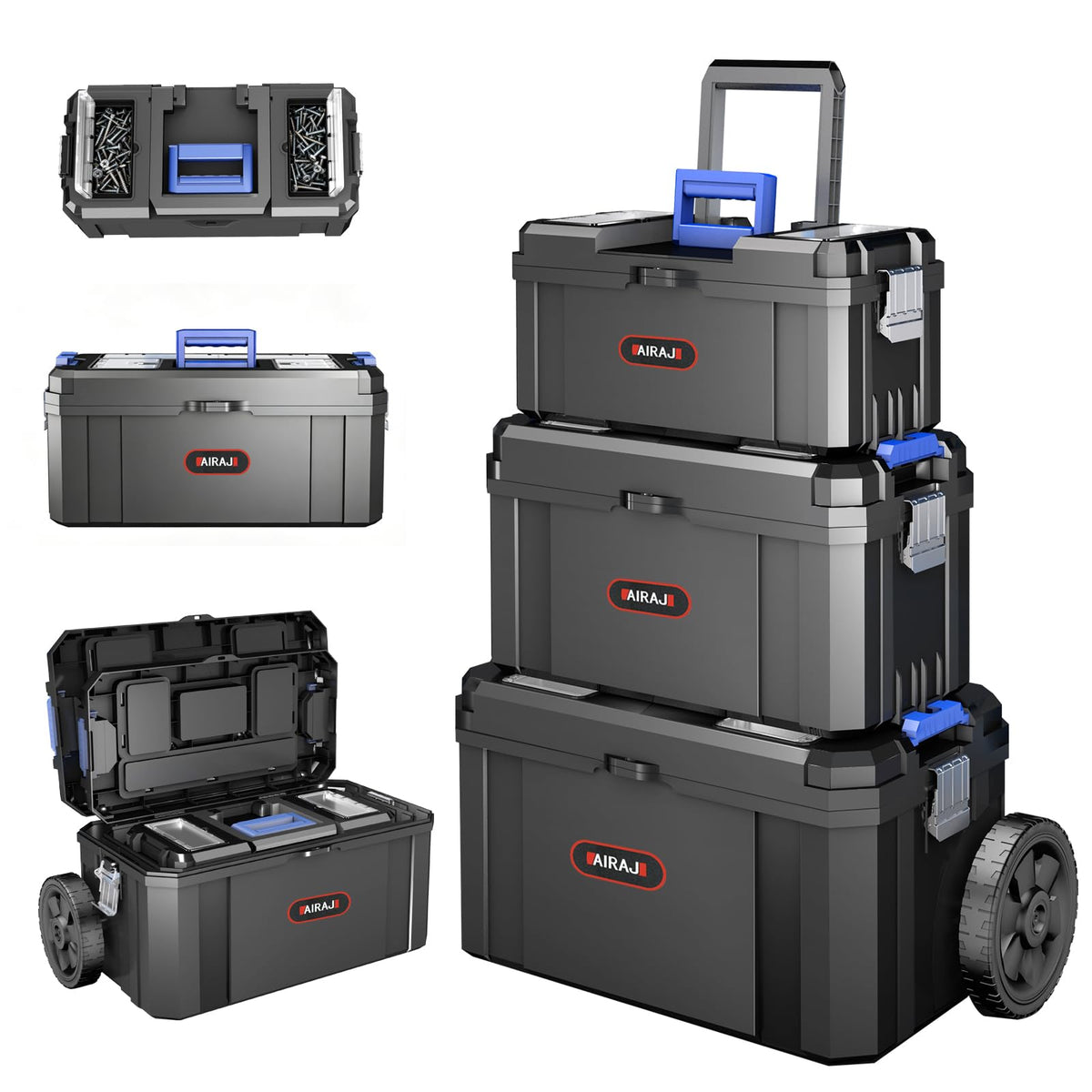 3-In-1 Rolling Tool Box with Wheels, Stackable Tool Box,17+19+21"