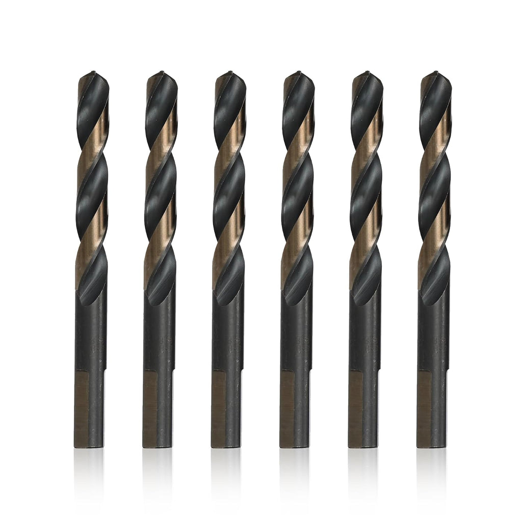 Drill America 15/32" High Speed Steel Black & Gold KFD Split Point Mechanic Length Drill Bit with 3-Flat Shank (Pack of 6), KFD Series