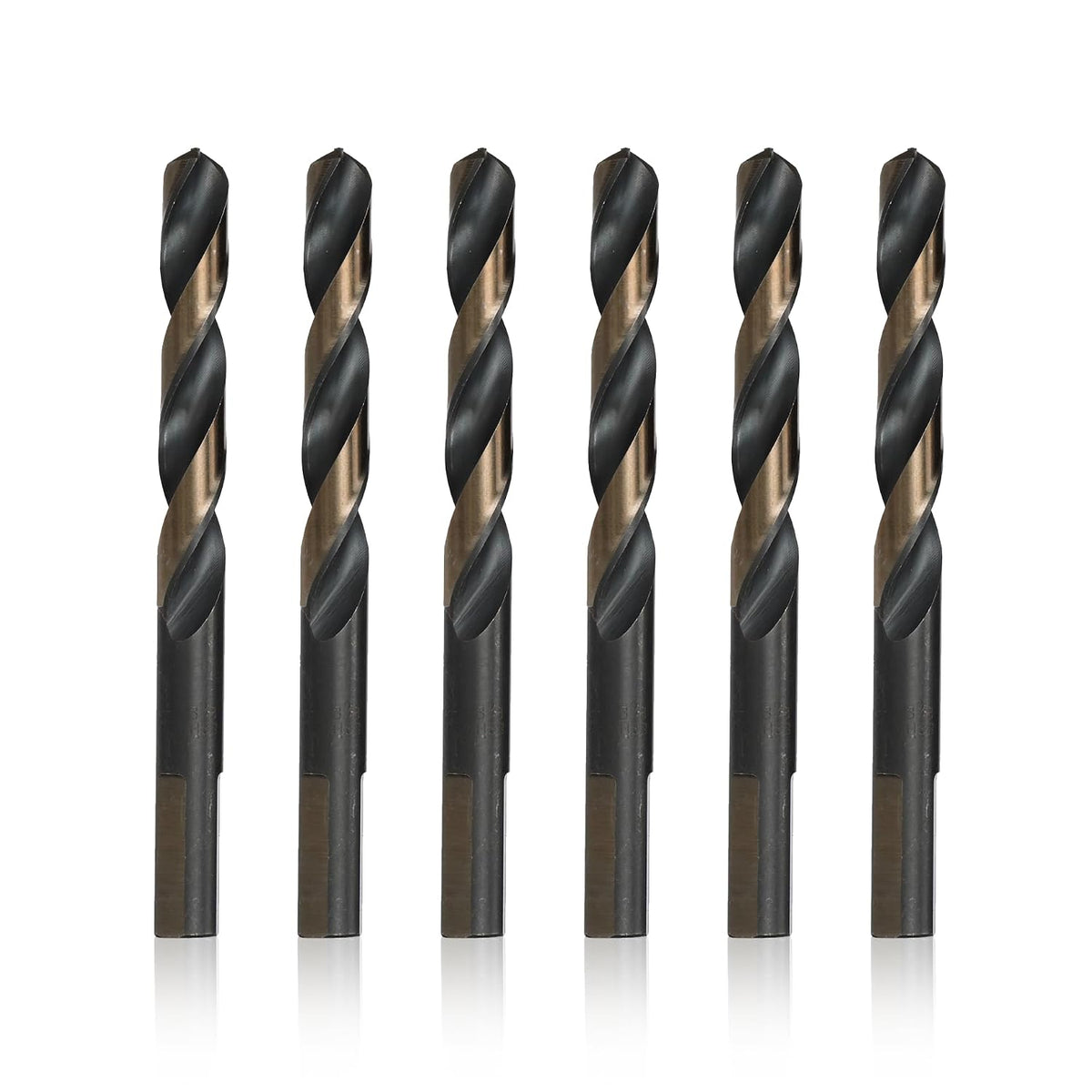 Drill America 15/32" High Speed Steel Black & Gold KFD Split Point Mechanic Length Drill Bit with 3-Flat Shank (Pack of 6), KFD Series