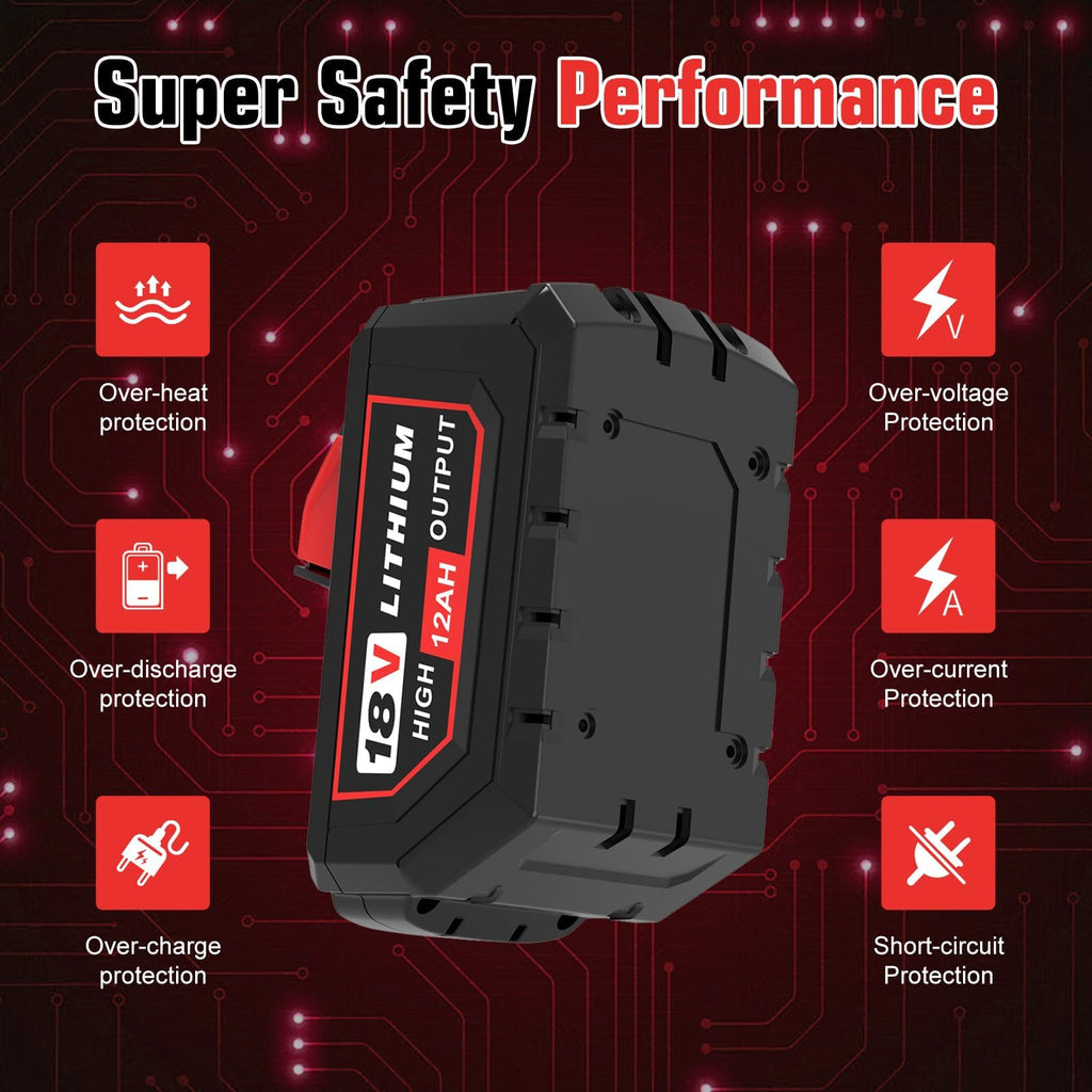 4Packs 18 Volt 8000mAh High Output Replacement for Milwaukee 18V Battery