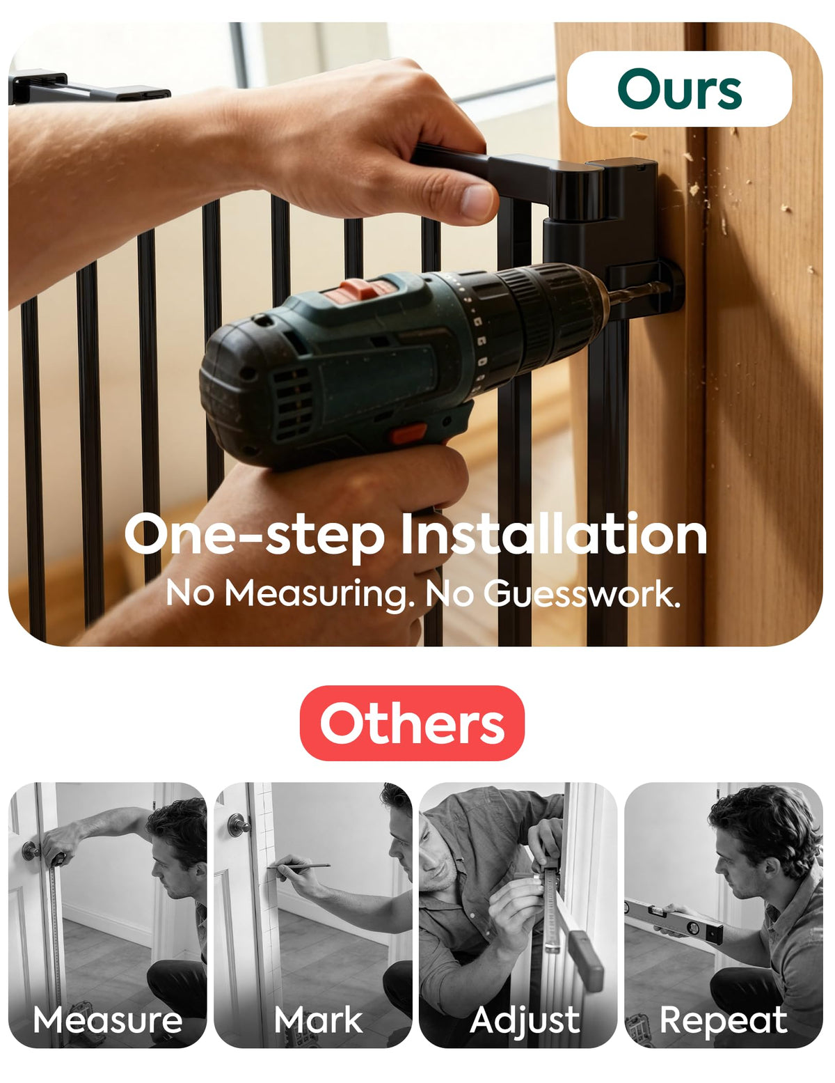 35.5-55" x 30" H Adjustable Hardware/Pressure-Mounted Pet & Child Safety Gate with Dual-Lock Walk-Through Swing Door for Stairs, Hallways & Wide Doorways — Black