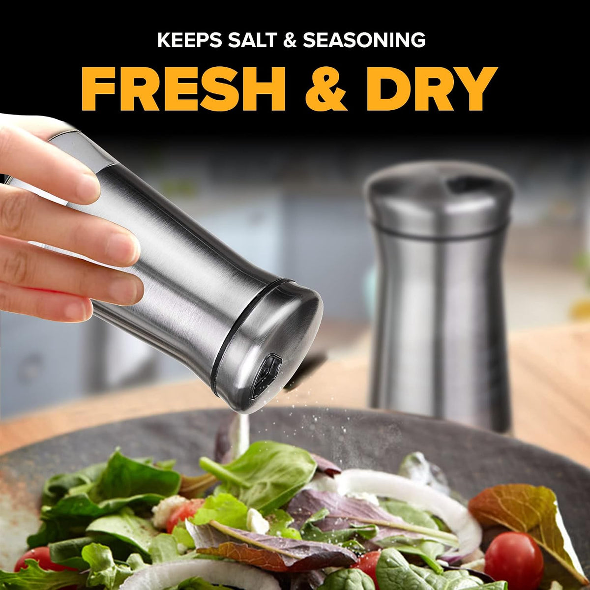 Salt and Pepper Shaker Set, Stainless Steel & Glass Spice Shakers, Adjustable Pour Holes, Refillable Salt & Pepper