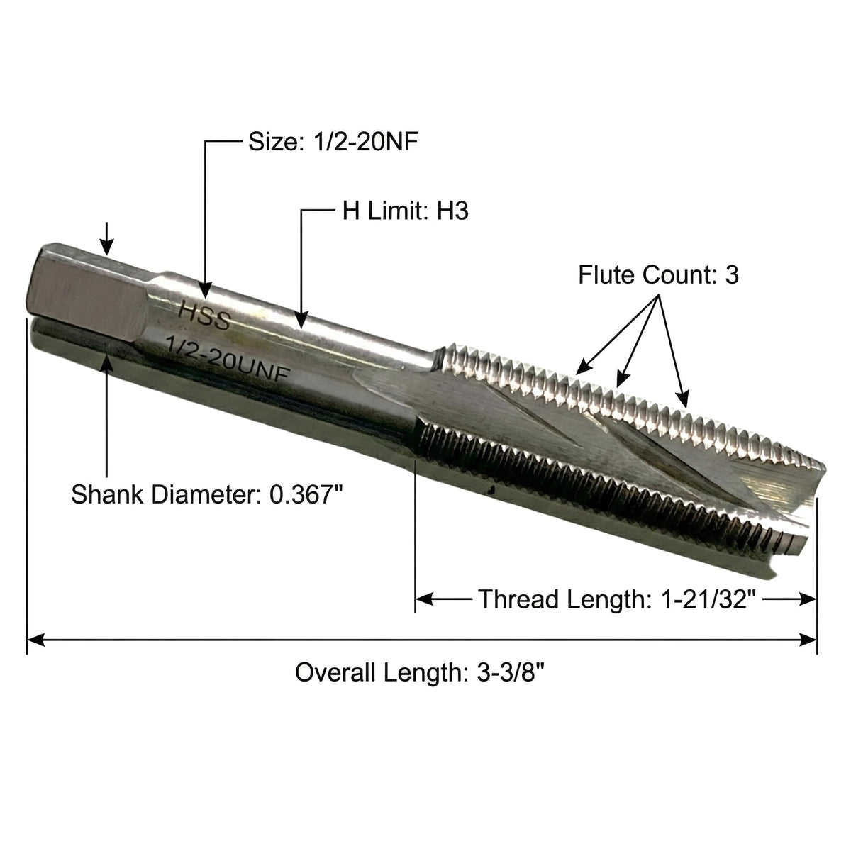 Accusize Industrial Tools Spiral Point Tap, 1/2-20NF, SPT-1/2-20x5