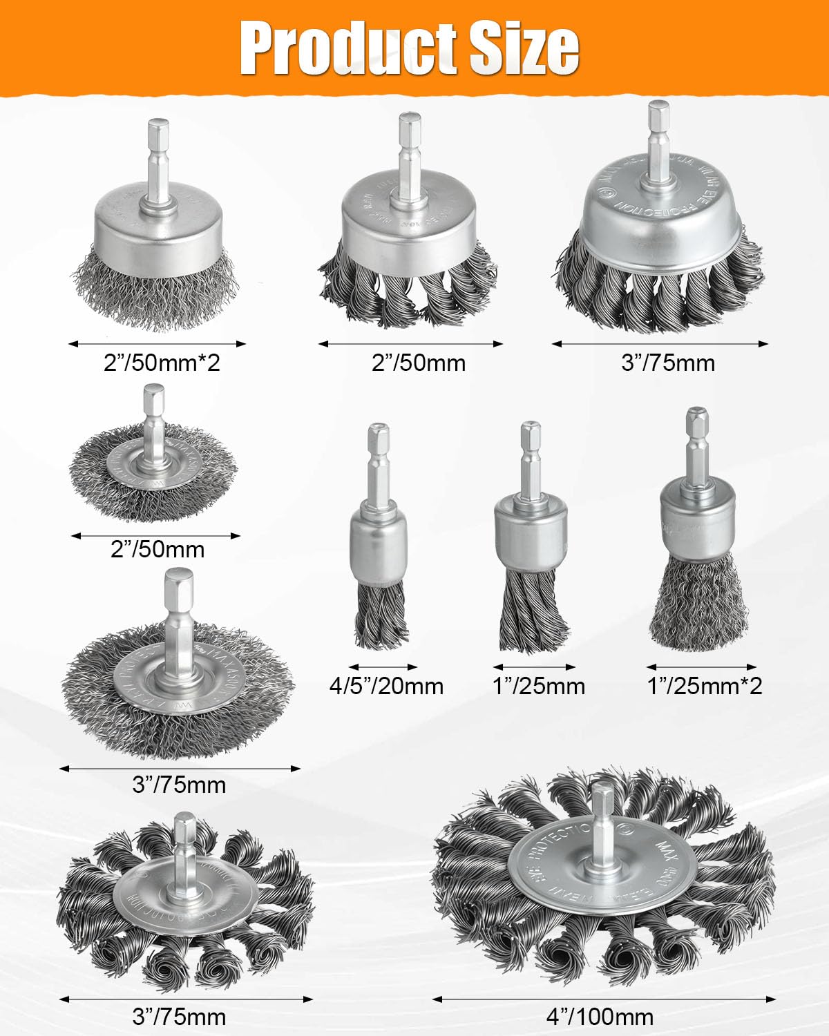 12Pcs Drill Wire Brush Attachments Set, Heavy Duty Wire Brush Wheel Drill
