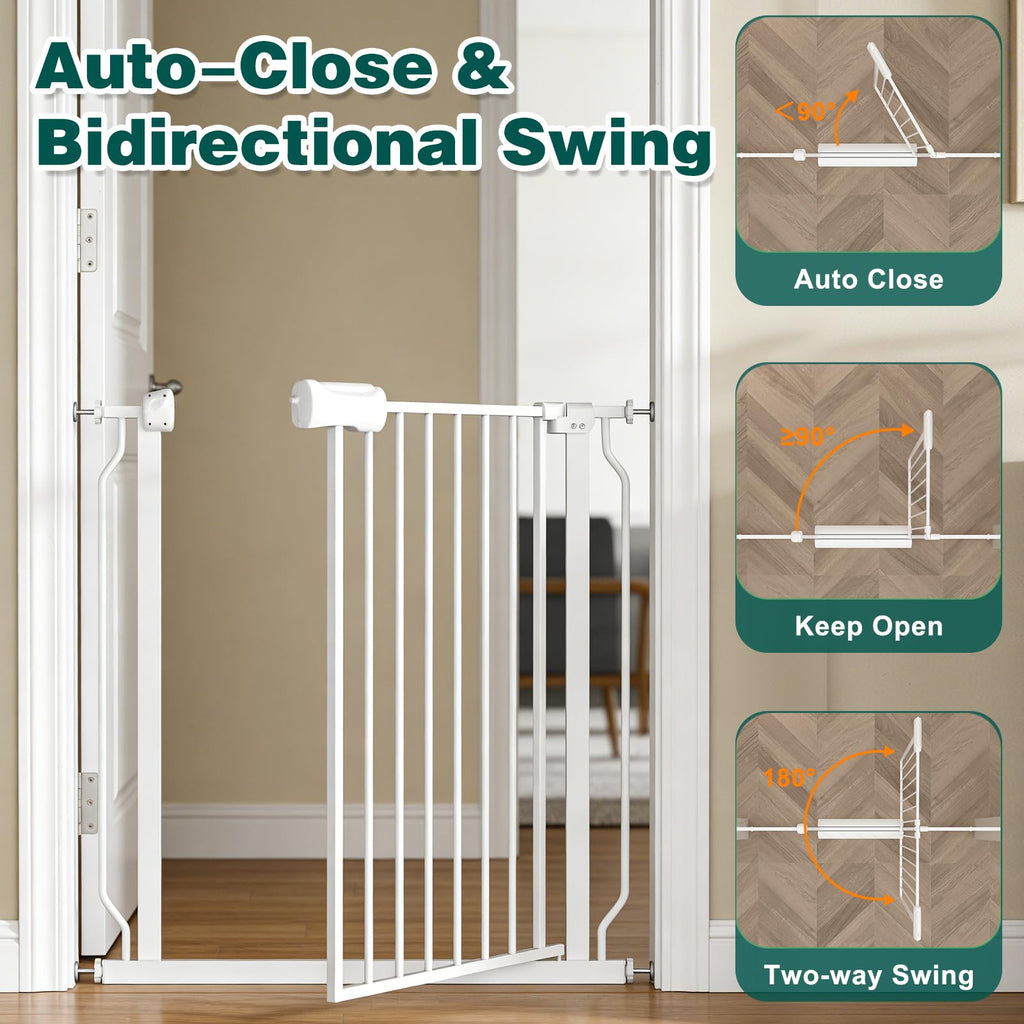 62.2-71.65" Extra-Wide Adjustable Hardware/Pressure-Mounted Pet & Child Safety Gate with Dual-Lock Walk-Through Swing Door for Stairs, Hallways & Wide Doorways