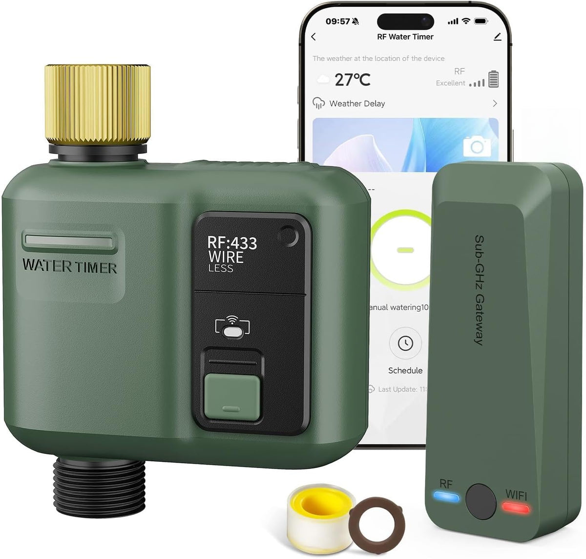WiFi Water Timer for Garden Hose, Smart Sprinkler Controller with 984ft RF Range, Smart Lawn Watering System