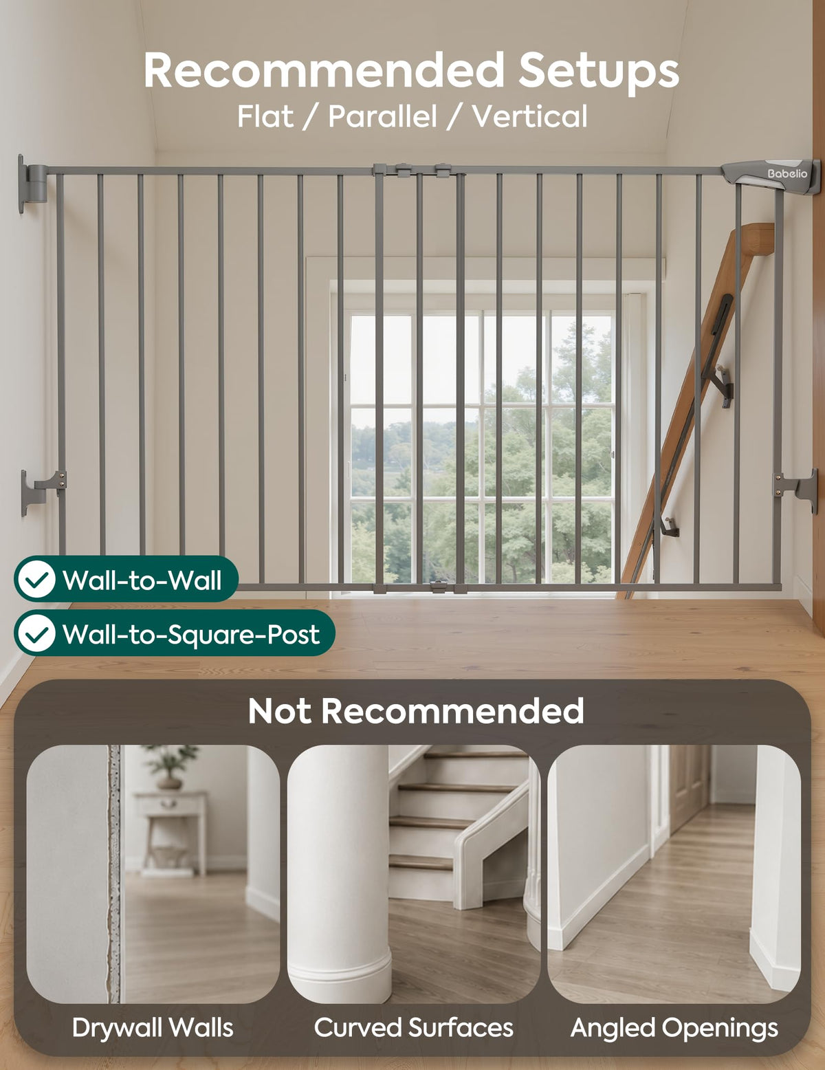 31.5-55" x 28" H Extra-Wide Adjustable Hardware/Pressure-Mounted Pet & Child Safety Gate with Dual-Lock Walk-Through Swing Door for Stairs, Hallways & Wide Doorways — Grey
