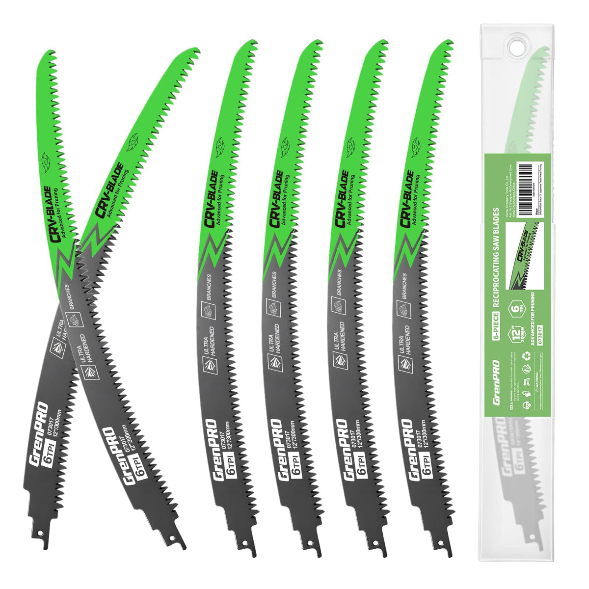 GRENPRO 6 Pack 12Inch Reciprocating Saw Blades, 6TPI Arc Edge for Pruning