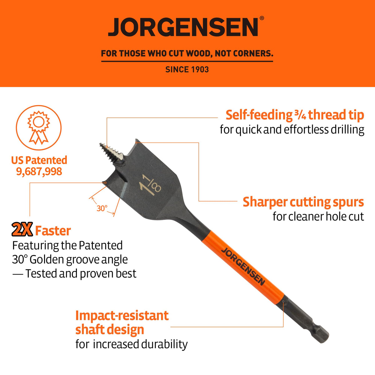 Jorgensen 14-Piece Spade Drill Bit Set with Storage Pouch, 1/4" to 1-1/2"