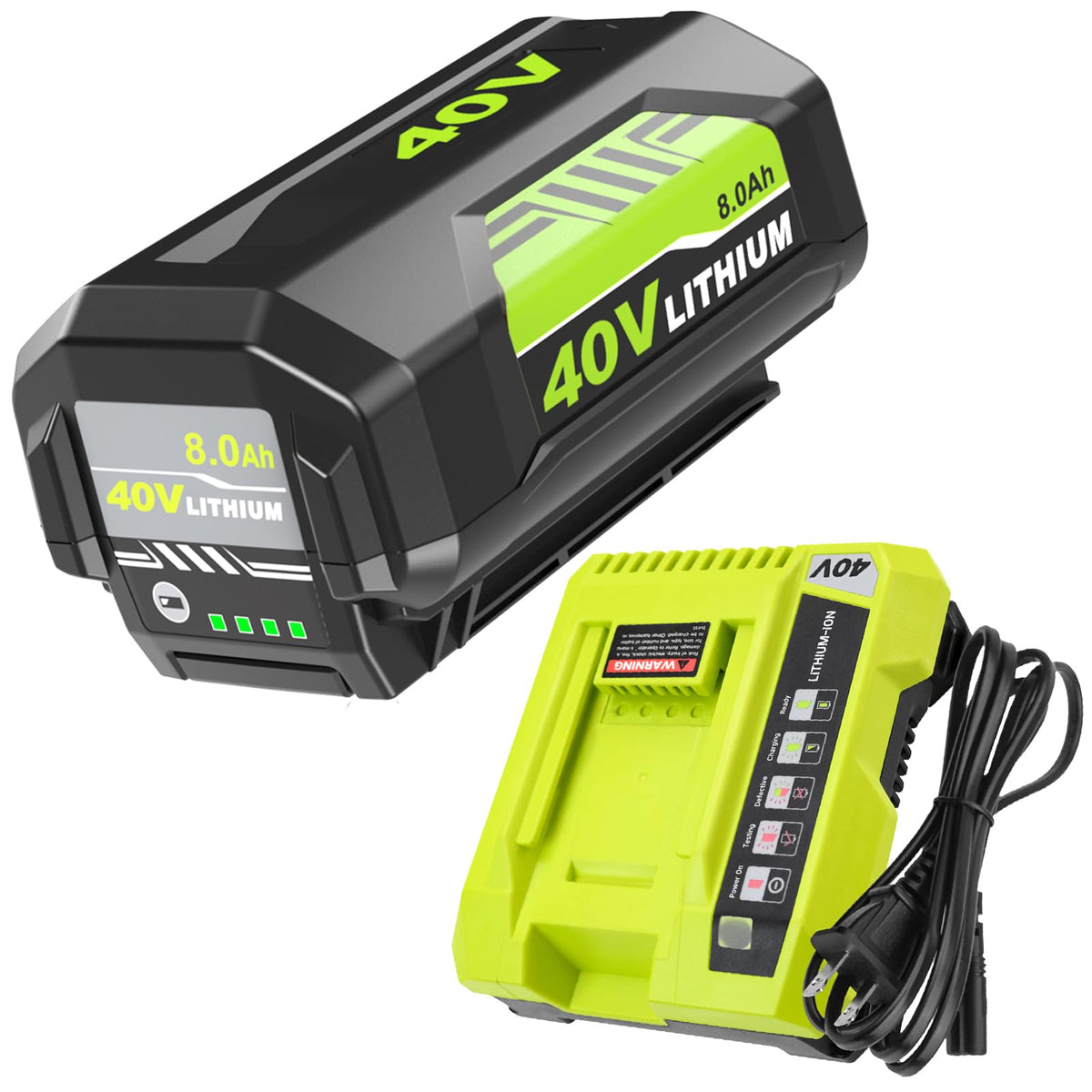 1 Pack 8000mAh Replacement for Ryobi 40V Battery and Charger(Green)