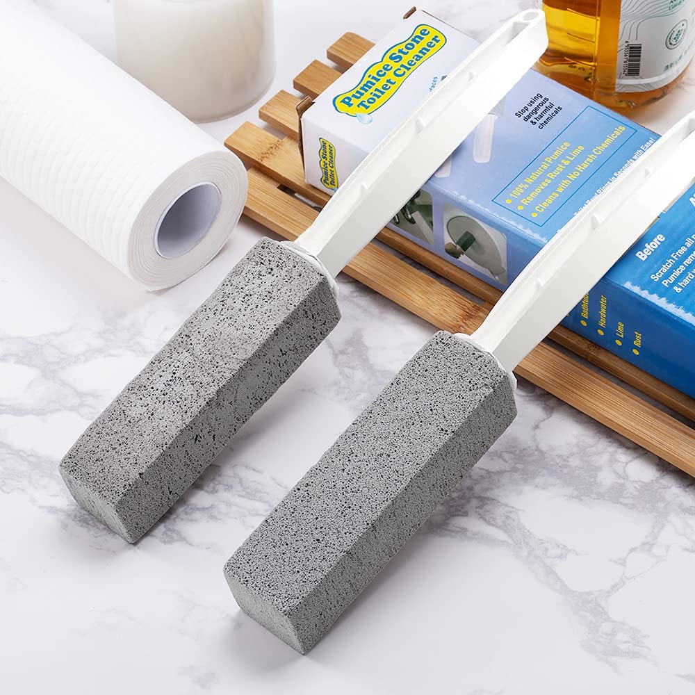 2 Pack Pumice Stone Toilet Cleaner with Handle, Hard Water Remove