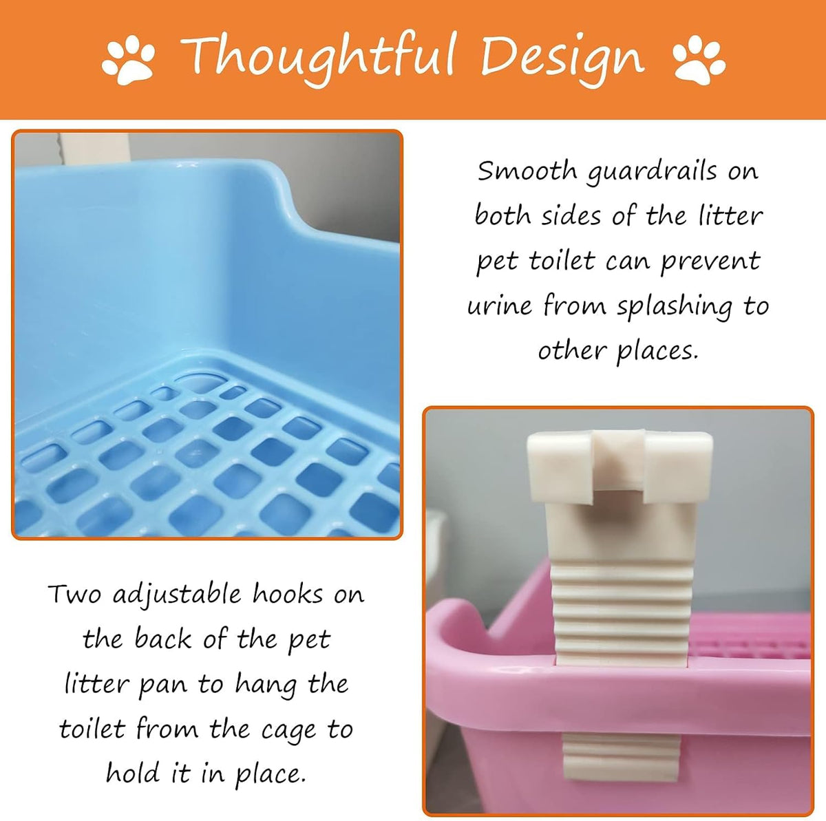 Large Rabbit Litter Box Deep Bunny Corner Toilet Box Double-Deck Small Animal Potty Trainer with Hooks for Adult